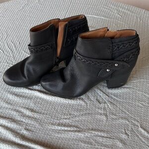 Indigo Black Leather Ankle Booties with Braided Strap Detail